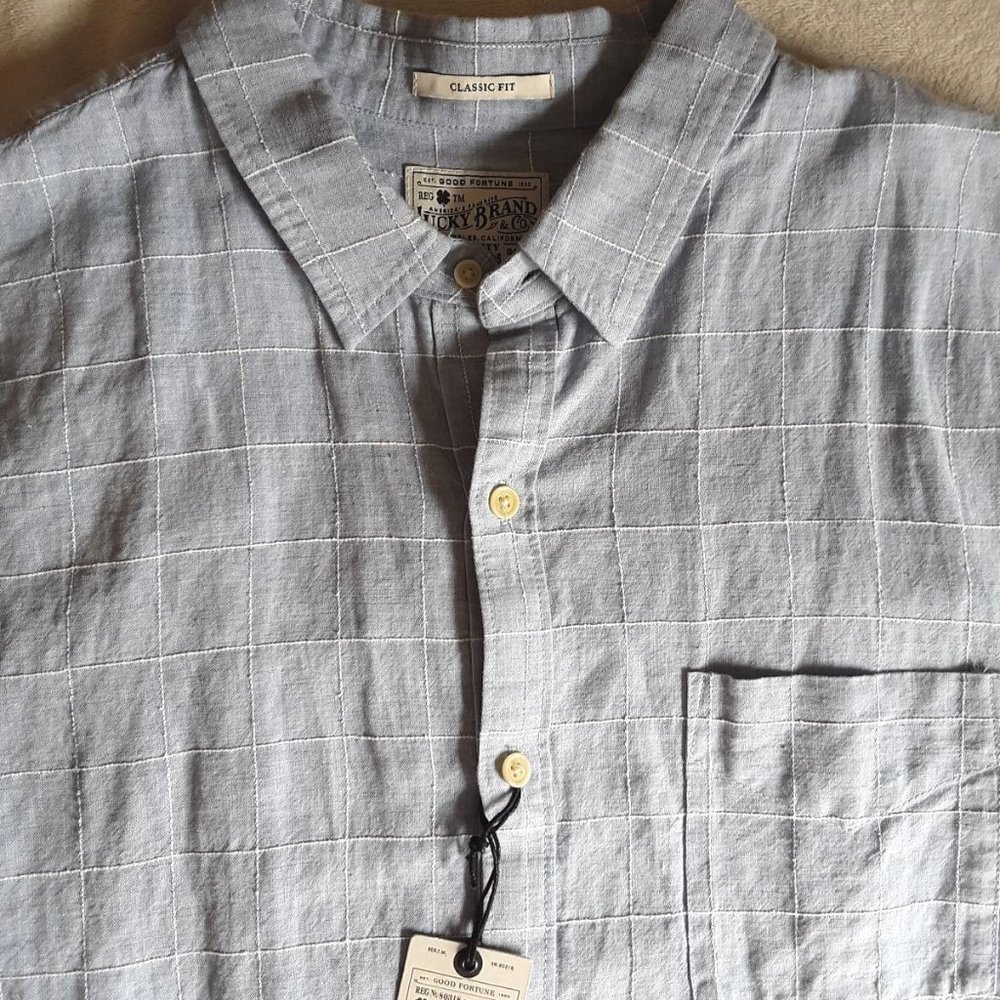 Mens Lucky Brand Shirt Linen Blue  XL EUC